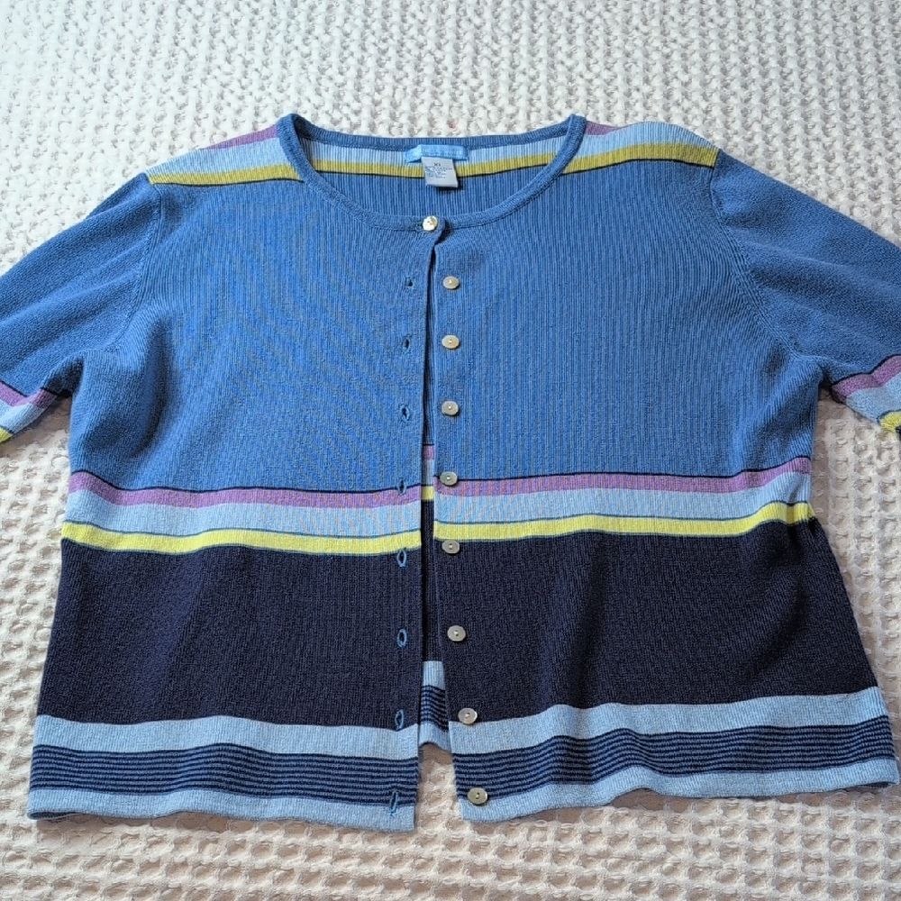 Striped Blue Cotton Cardigan Sweater
